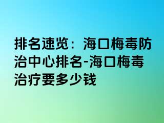 排名速览：海口梅毒防治中心排名-海口梅毒治疗要多少钱